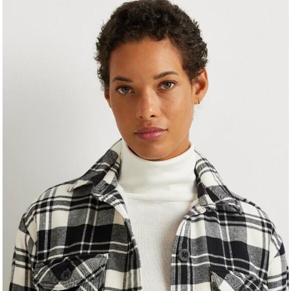 Eddie Bauer Womens Medium Shacket Shirt Jacket Plaid Lined Faux Shearling Coat - Picture 4 of 11